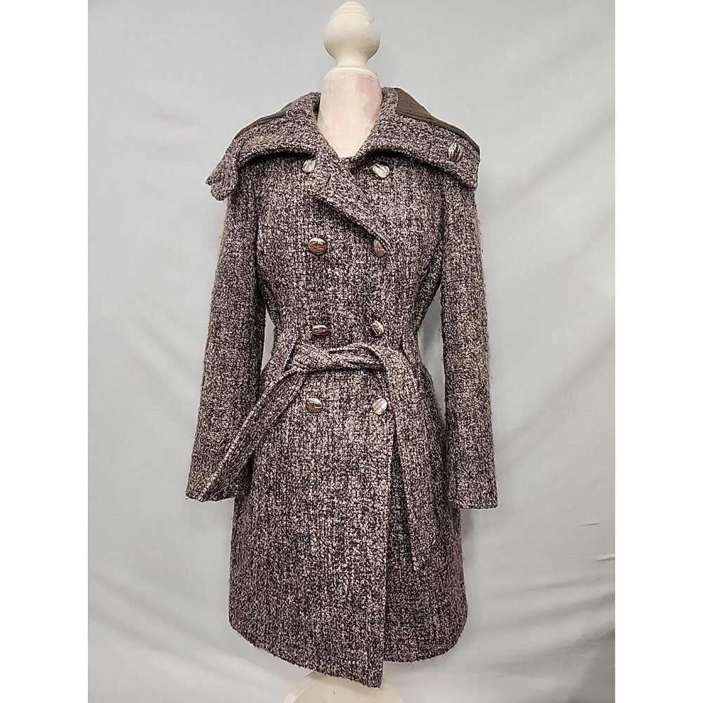 Calvin Klein Marled Tweed Wool Blend Midi Coat